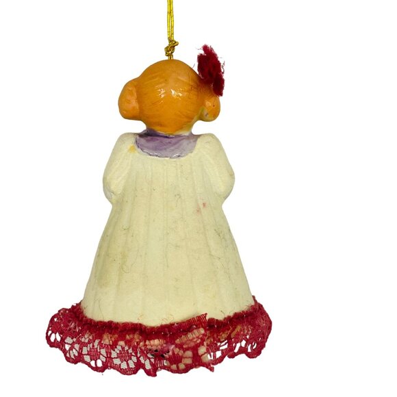 Porcelain Christmas Ornament Girl Holding Candle Bell Jasco Vintage - Picture 4 of 10